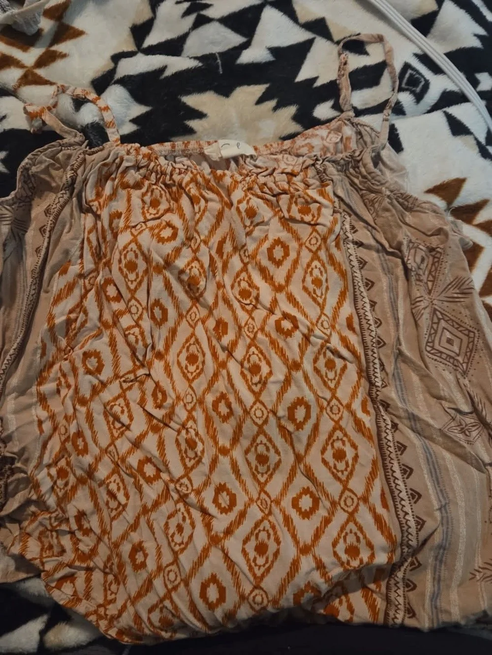 Beige & Rust Patterned Spaghetti Strap Top - Picture 1 of 1